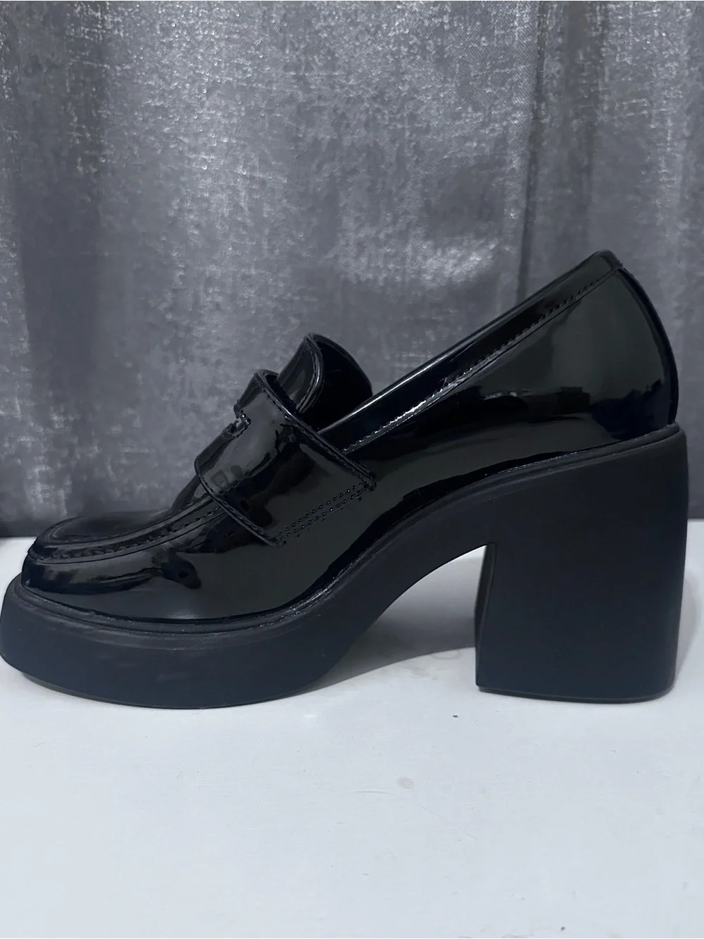 Women's Black Patent Platform Heeled Loafers⚡️🎸